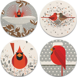 Charley's Cardinals Stone Coaster Set - Stand