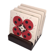 Load image into Gallery viewer, Lucky Ladybug Stone Coaster Set with Wooden Stand
