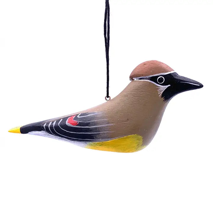 Cedar Waxwing Balsa Wood Ornament
