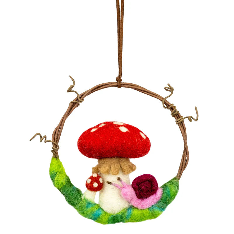 Felt Mushroom Snail Mini Wreath