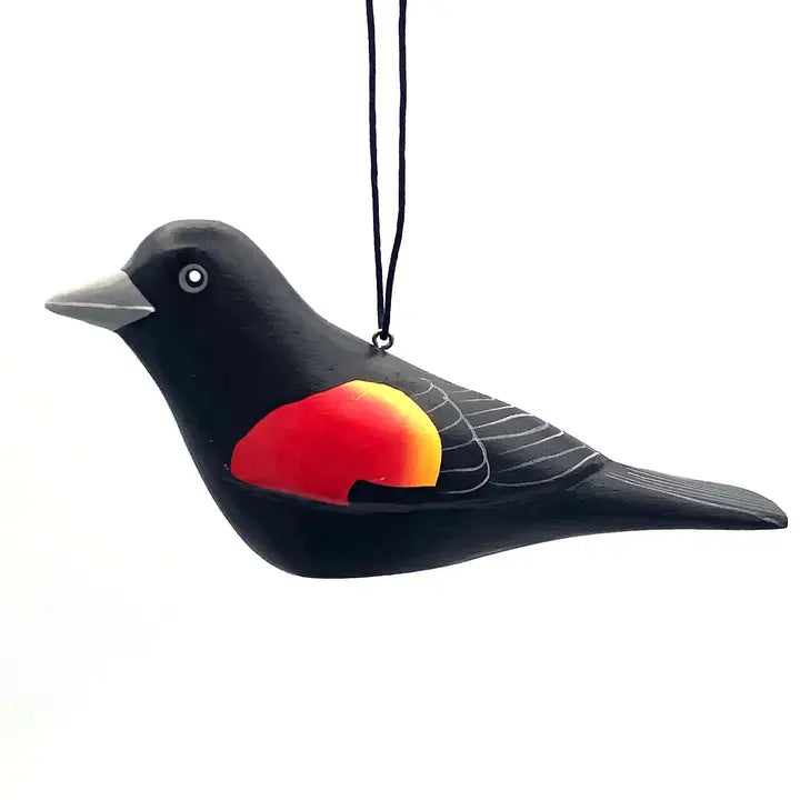 Red-Winged Black Bird Balsa Wood Ornament