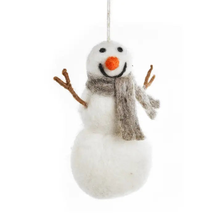 Felt Snowman with Grey Scarf Ornament