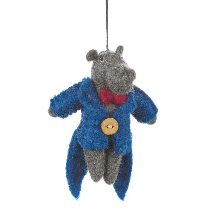Felt Hippo in Sweater Ornament