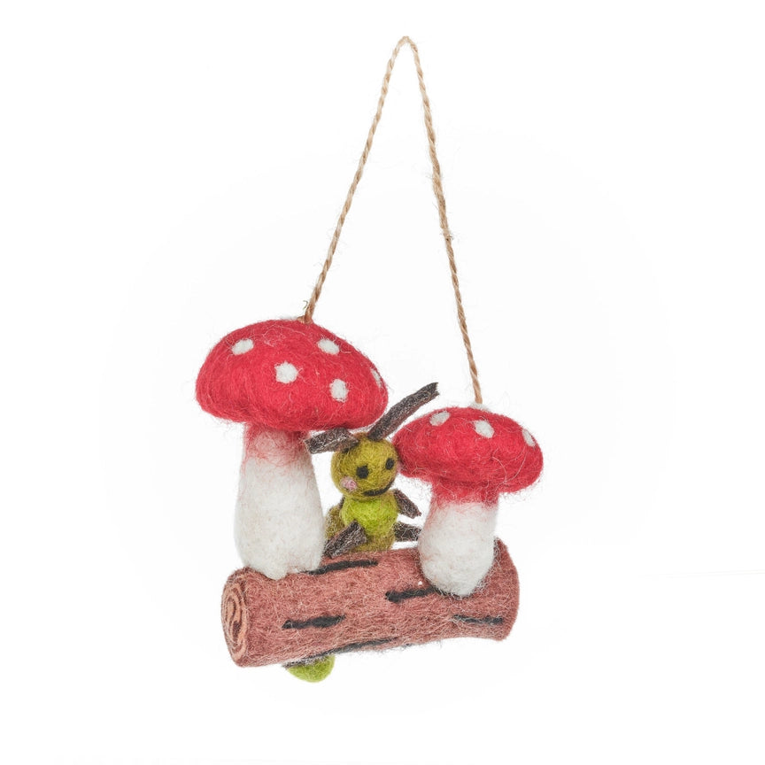 Felt Caterpillar with Mushrooms Ornament