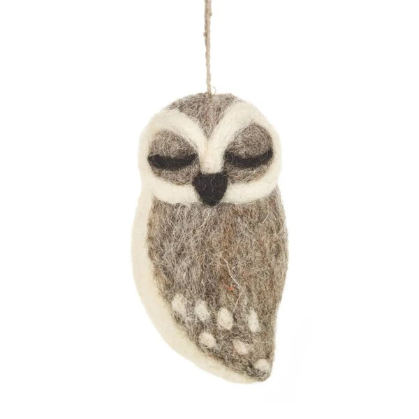 Felt Grey Owl Ornament