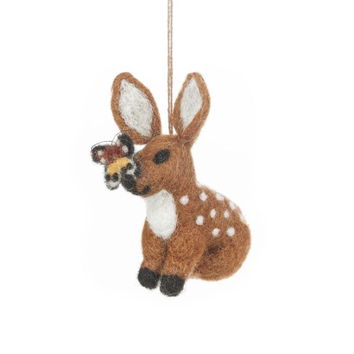 Felt Fawn with Butterfly Ornament