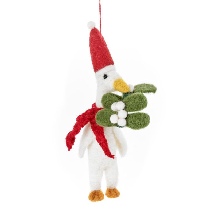 Felt Goose with Mistletoe Ornament