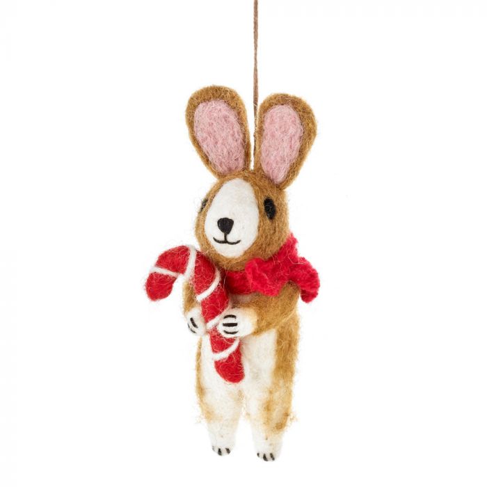 Felt Rabbit with Candy Cane Ornament