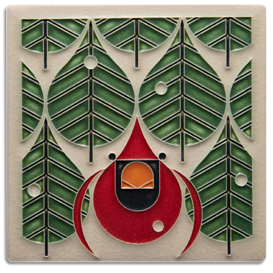 Charley Harper - Coniferous Cardinal Ceramic Tile 6x6