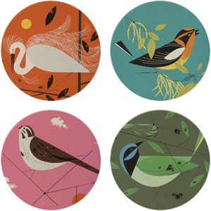 Feathered Friends Stone Coaster Set with Wooden Stand