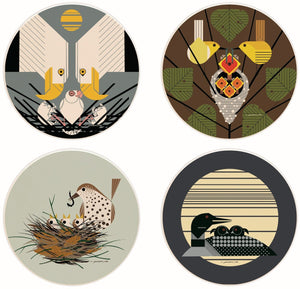 Charley Harper - Fledgling Family Stone Coaster Set with Wooden Stand