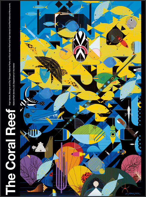 Charley Harper - Coral Reef - National Park Poster - Framed