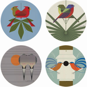 Charley Harper - Love Birds Stone Coaster Set with Wooden Stand